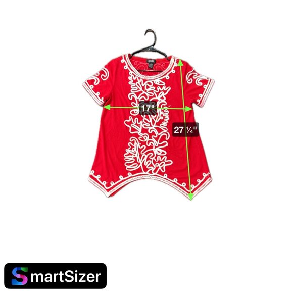 Objects DArt Embroidered Red Short Sleeve Boho Tunic Top Sz S - Picture 8 of 8